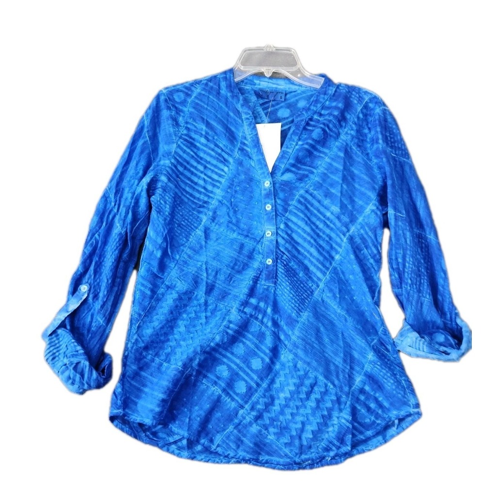 Vintage Goa Boho Tunic Top Womens S Blue‎ Long Sleeve Hippie Festival Blouse NWT